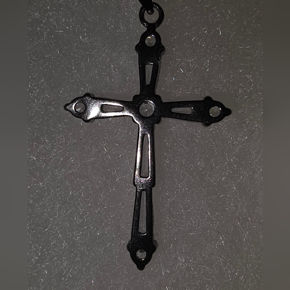 Gothic Oxidized Sterling Silver 925 CZ Cross Pendant Necklace - Picture 5 of 6